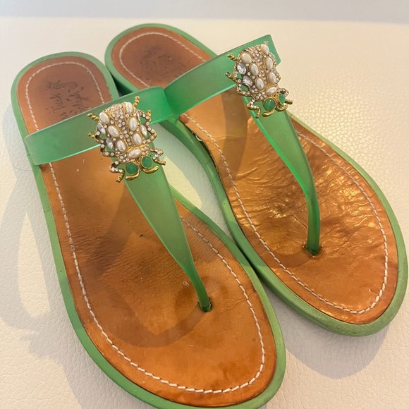 MISS TRISH SPLASH JELLY FLIP FLOPS SANDALS GREEN 9 M UNIQUE - Picture 1 of 7
